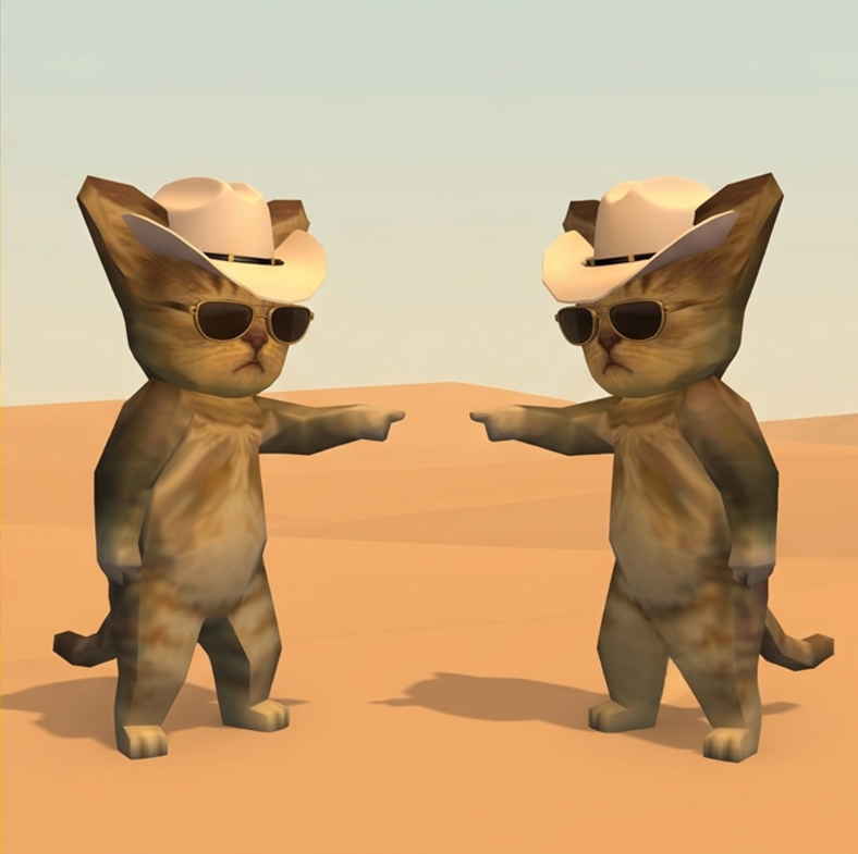 Two identical Catboys pointing at each other